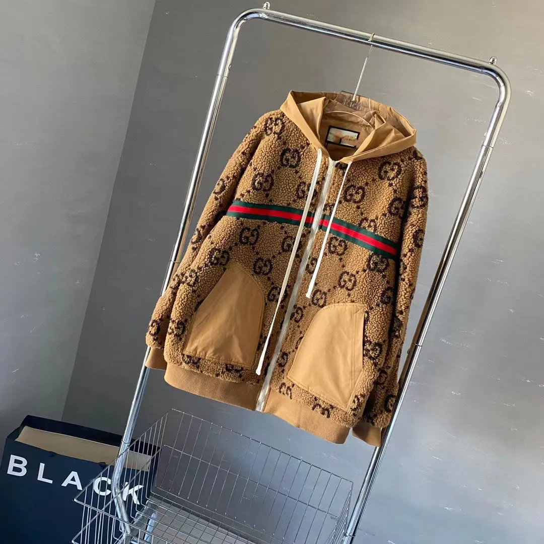 European station new high-quality lamb velvet full-body printing men and women the same style couple hooded all-match jacket men