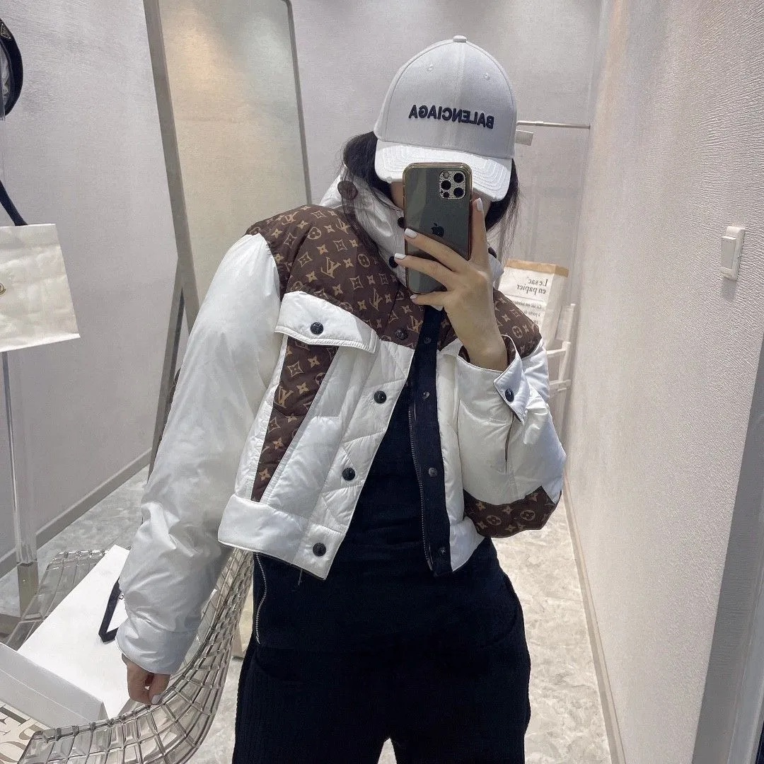 Hooded Stitching Presbyopia Short Down Jacket Casual Warm Plus Velvet Versatile Down Jacket Female Autumn and Winter New