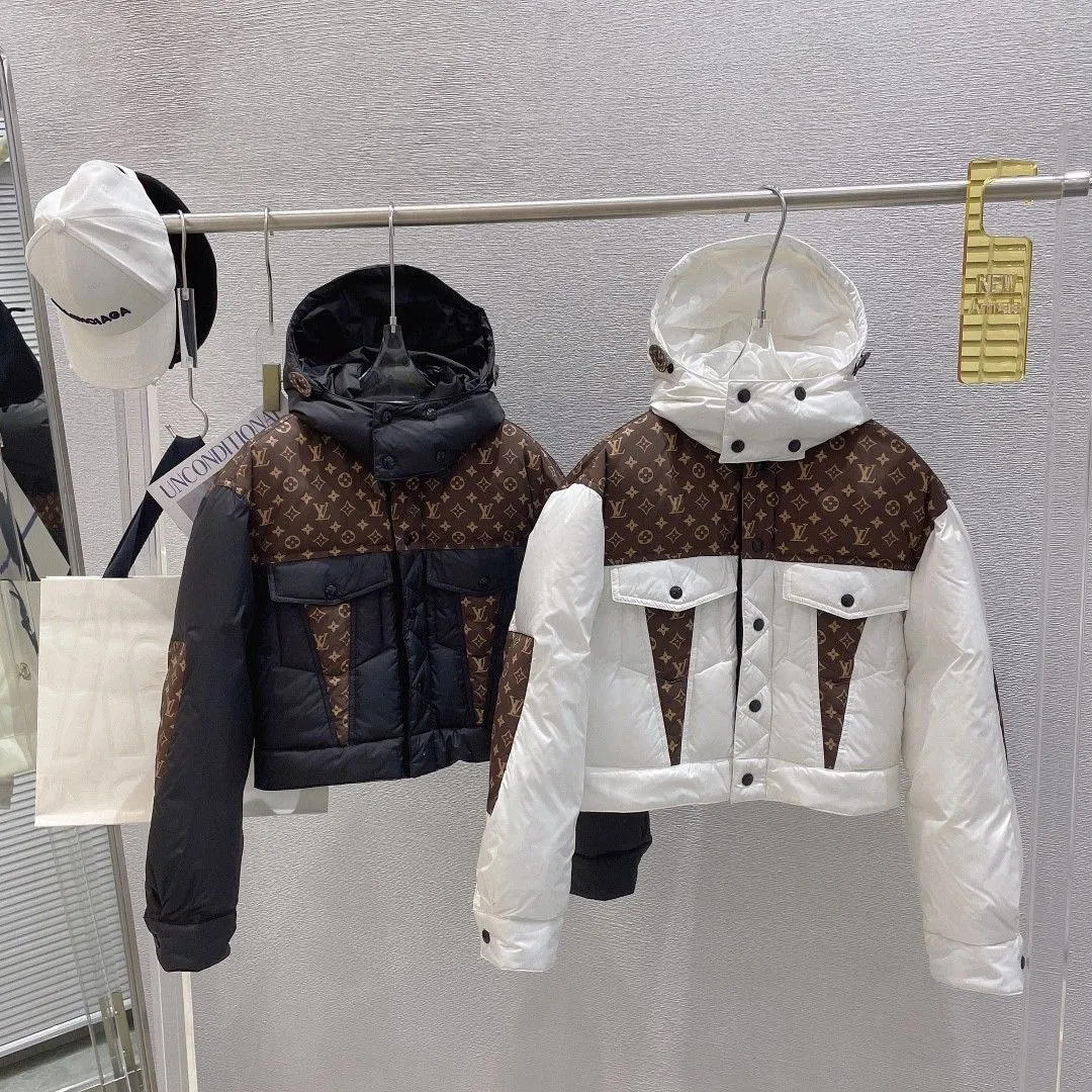 Hooded Stitching Presbyopia Short Down Jacket Casual Warm Plus Velvet Versatile Down Jacket Female Autumn and Winter New