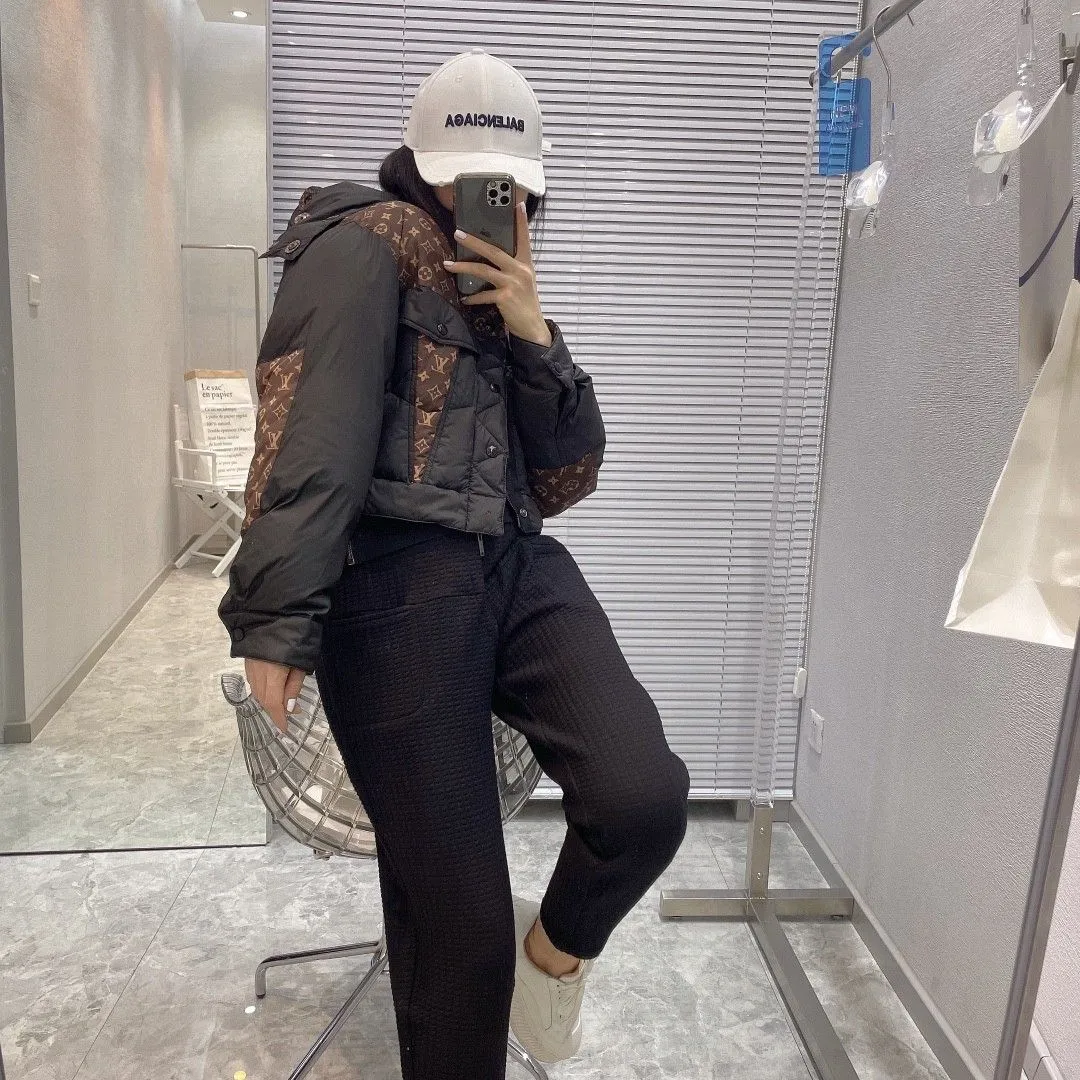 Hooded Stitching Presbyopia Short Down Jacket Casual Warm Plus Velvet Versatile Down Jacket Female Autumn and Winter New