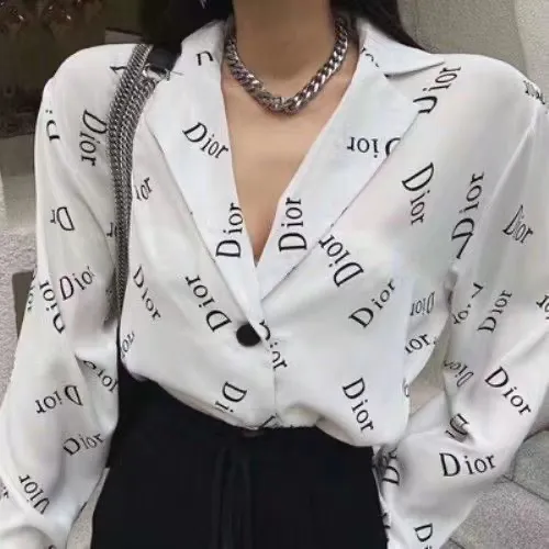 spring new net red women's fashion solid color printed chiffon long-sleeved top clothes fashion