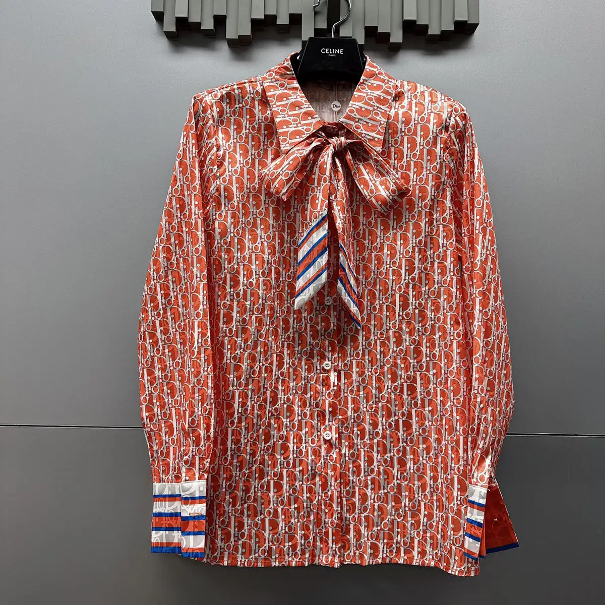 All-match twill silk print fashion bowknot shirt