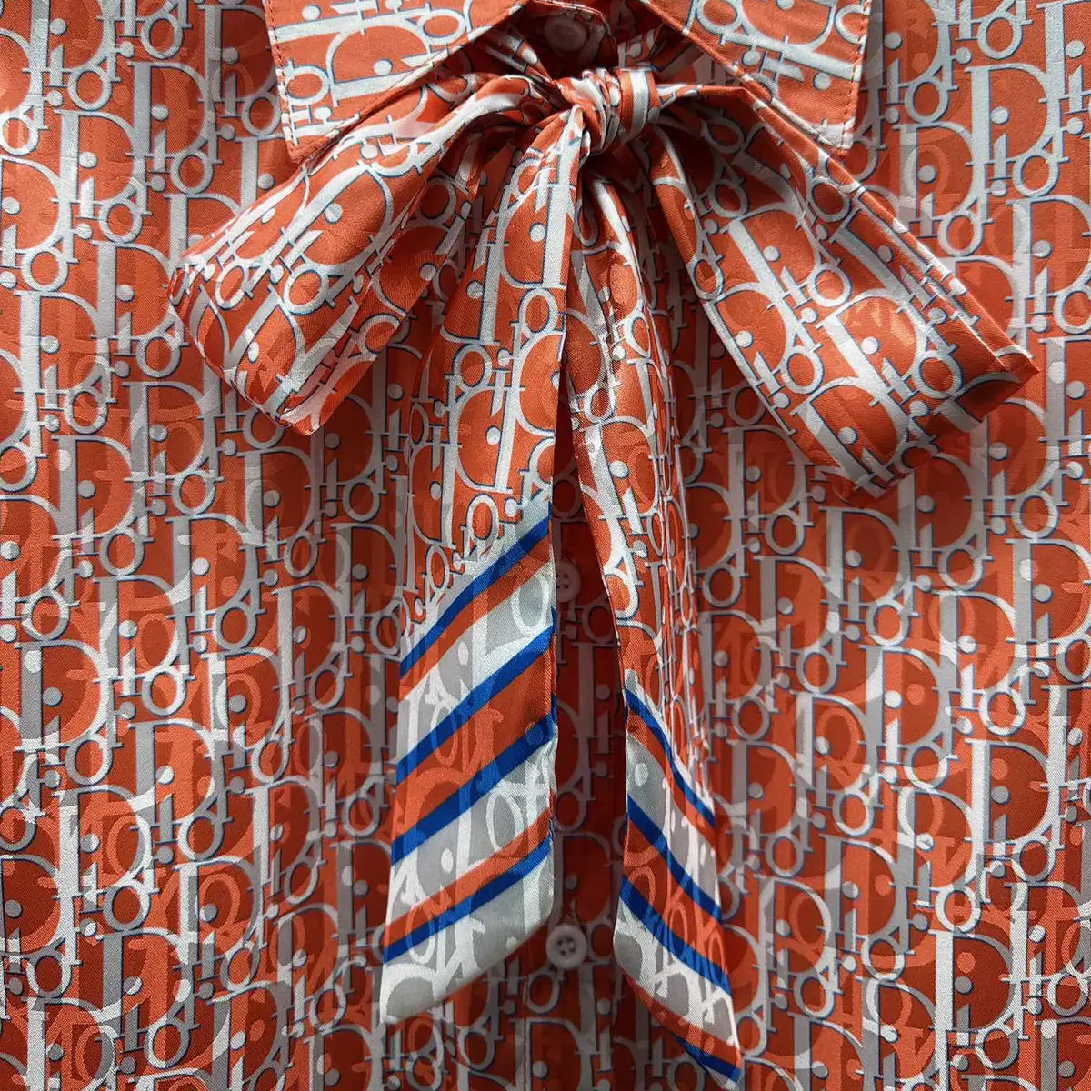 All-match twill silk print fashion bowknot shirt