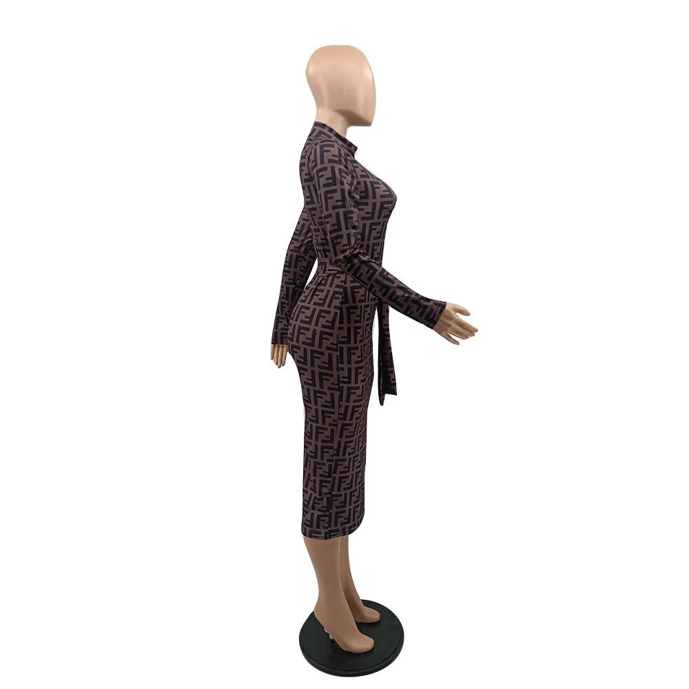 Fashionable temperament zipper high neck bag hip dress