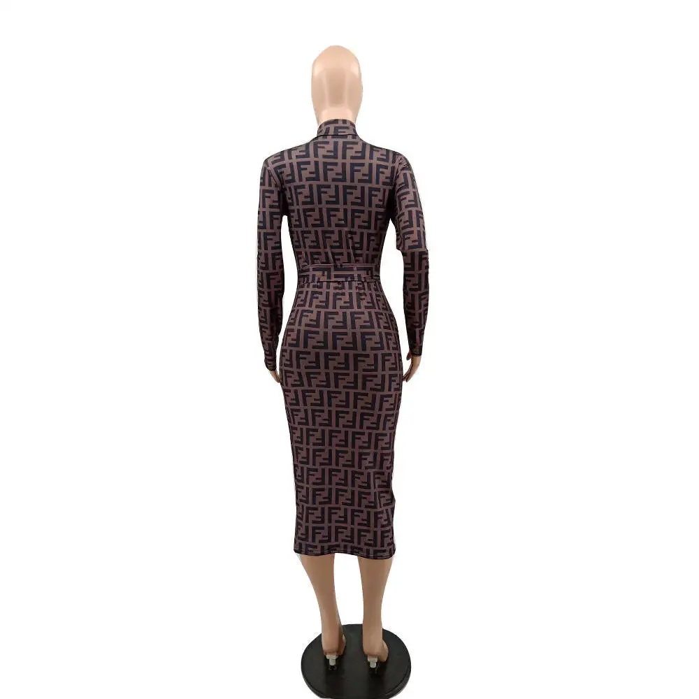 Fashionable temperament zipper high neck bag hip dress