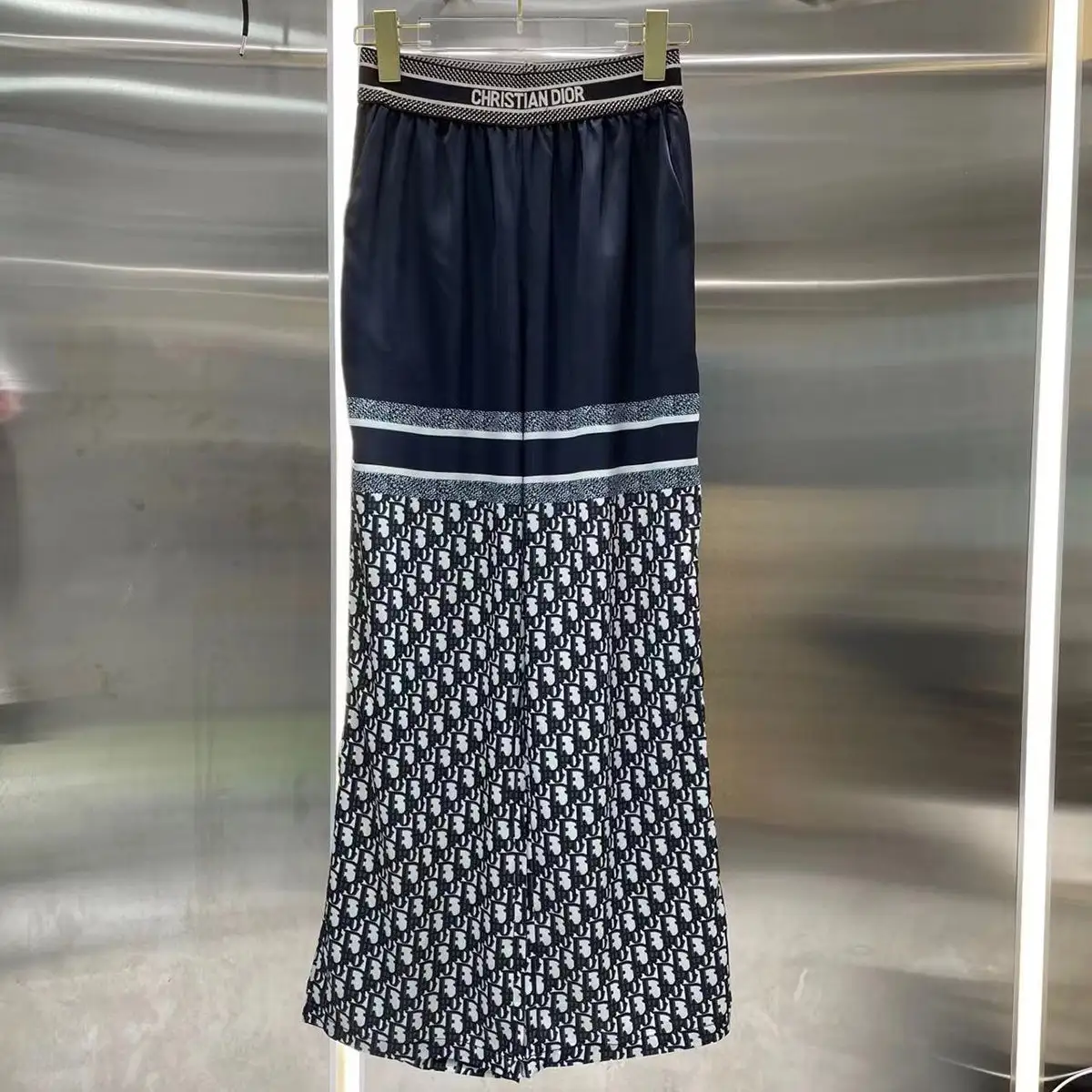 Spring and summer color contrast stitching wide leg pants