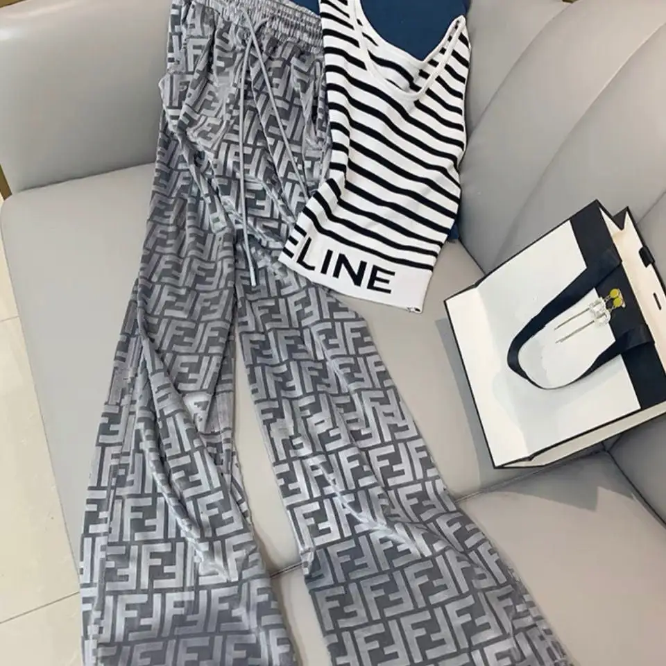 Elastic high waisted gold velvet wide leg pants