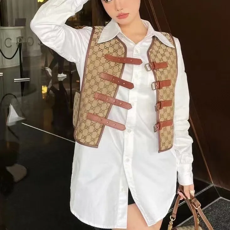 The latest fashion all-match vest shirt two-piece set