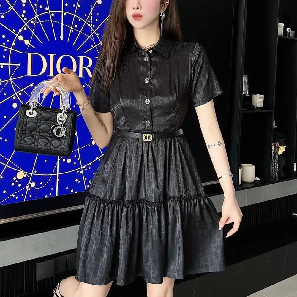 Fashion versatile short sleeved lapel dress
