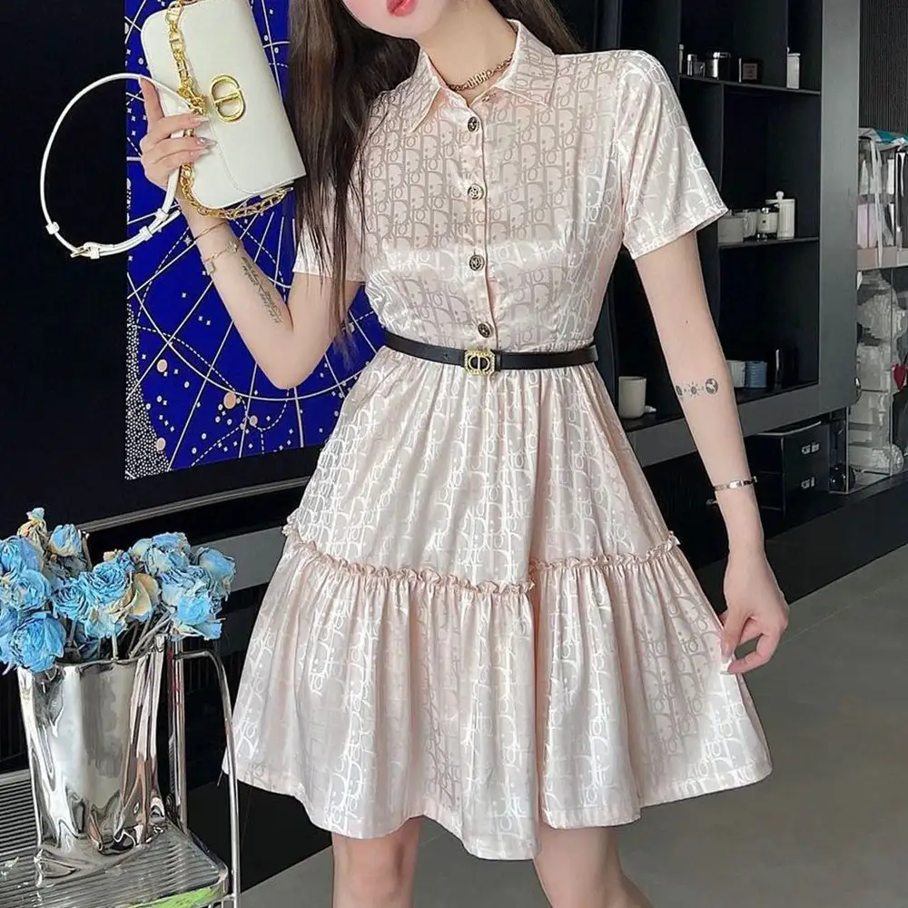 Fashion versatile short sleeved lapel dress