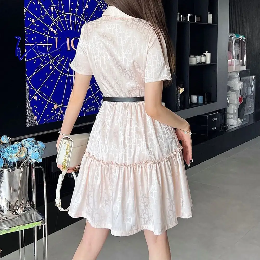 Fashion versatile short sleeved lapel dress