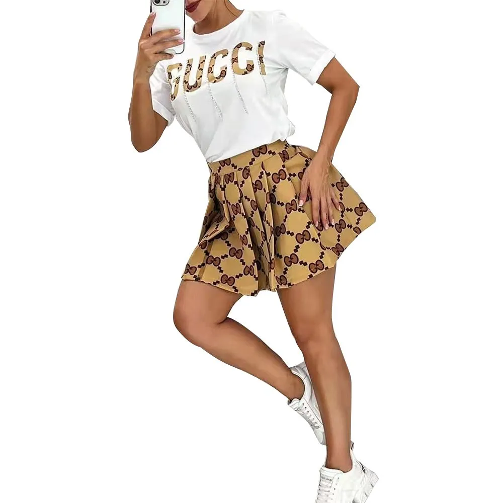 Fashion casual pleated skirt set