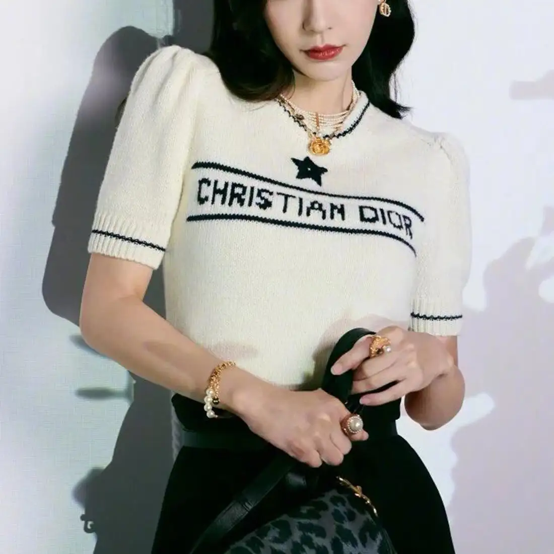 Fashion Printed Puff Sleeve Sweater Short Sleeves