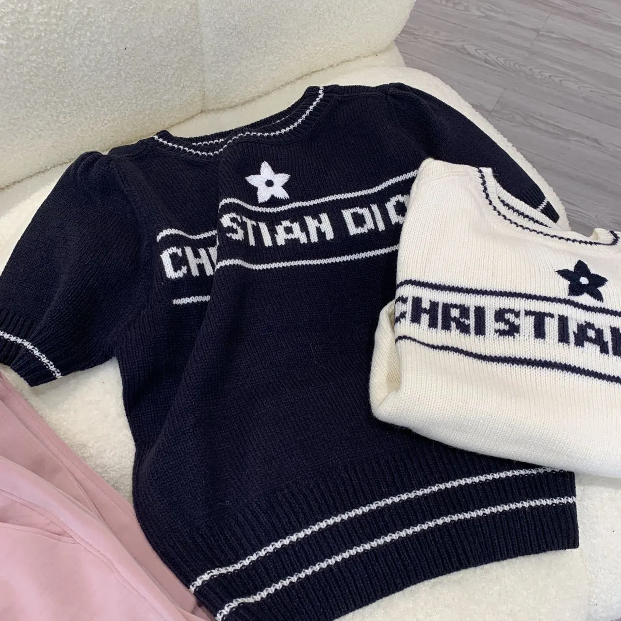 Fashion Printed Puff Sleeve Sweater Short Sleeves