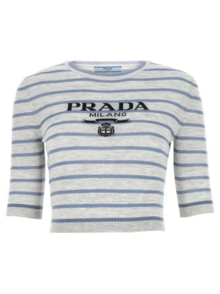 New Slim Blue Gray Striped Short Sleeves