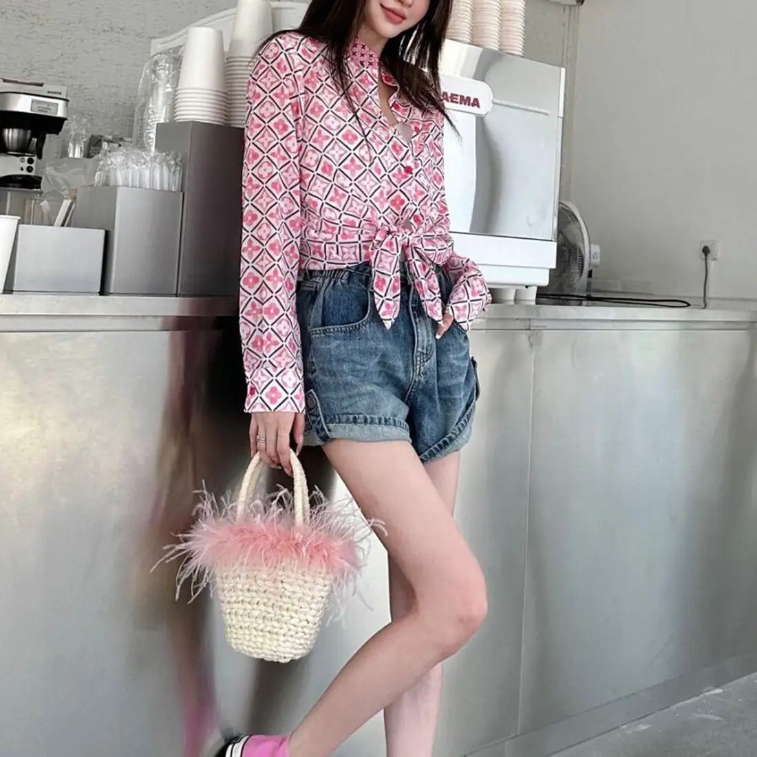 Fashion classic print new stand collar shirt