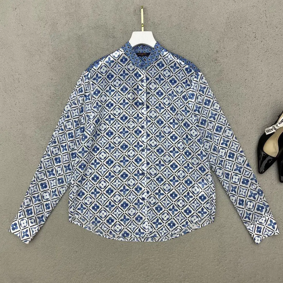 Fashion classic print new stand collar shirt