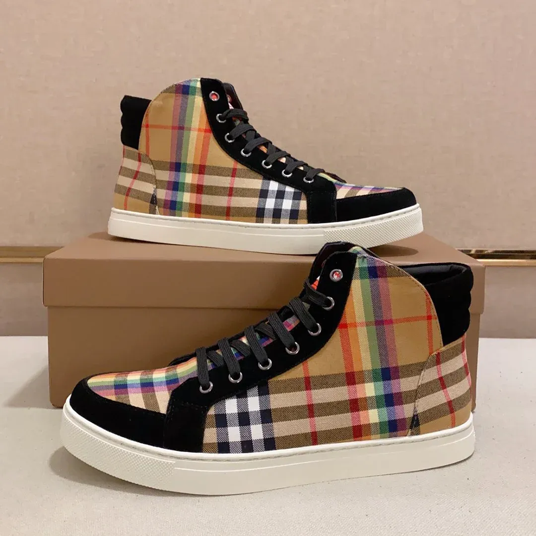Classic plaid high-top men's all-match sports sneakers