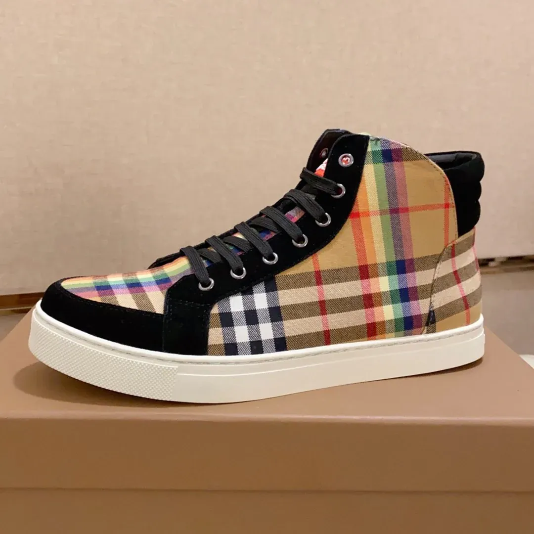 Classic plaid high-top men's all-match sports sneakers