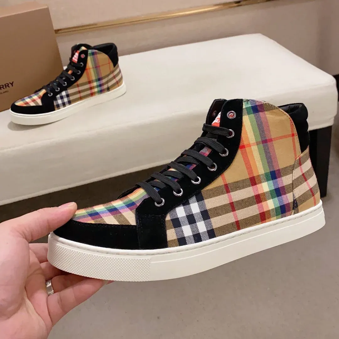 Classic plaid high-top men's all-match sports sneakers