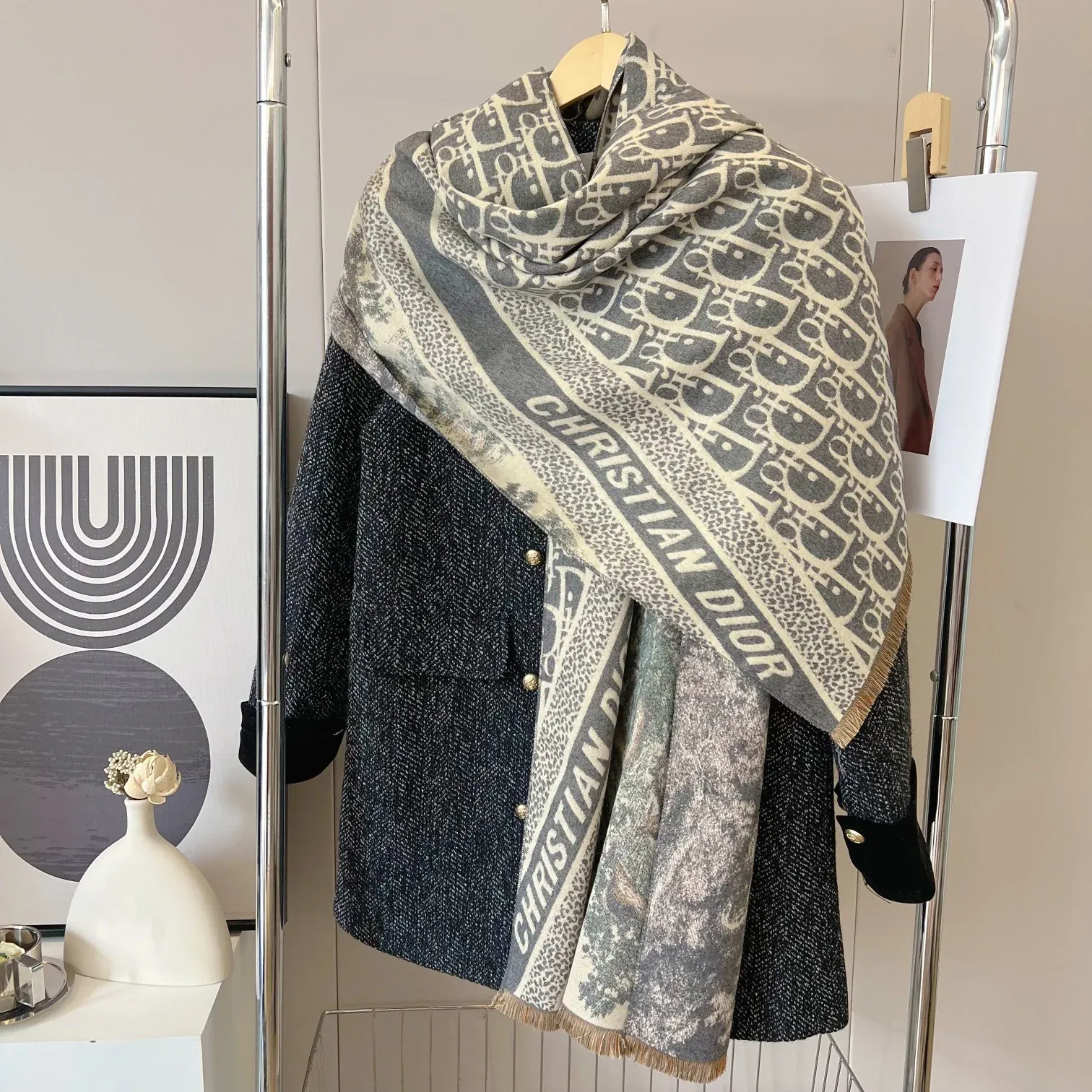 New vintage double-sided cashmere scarf