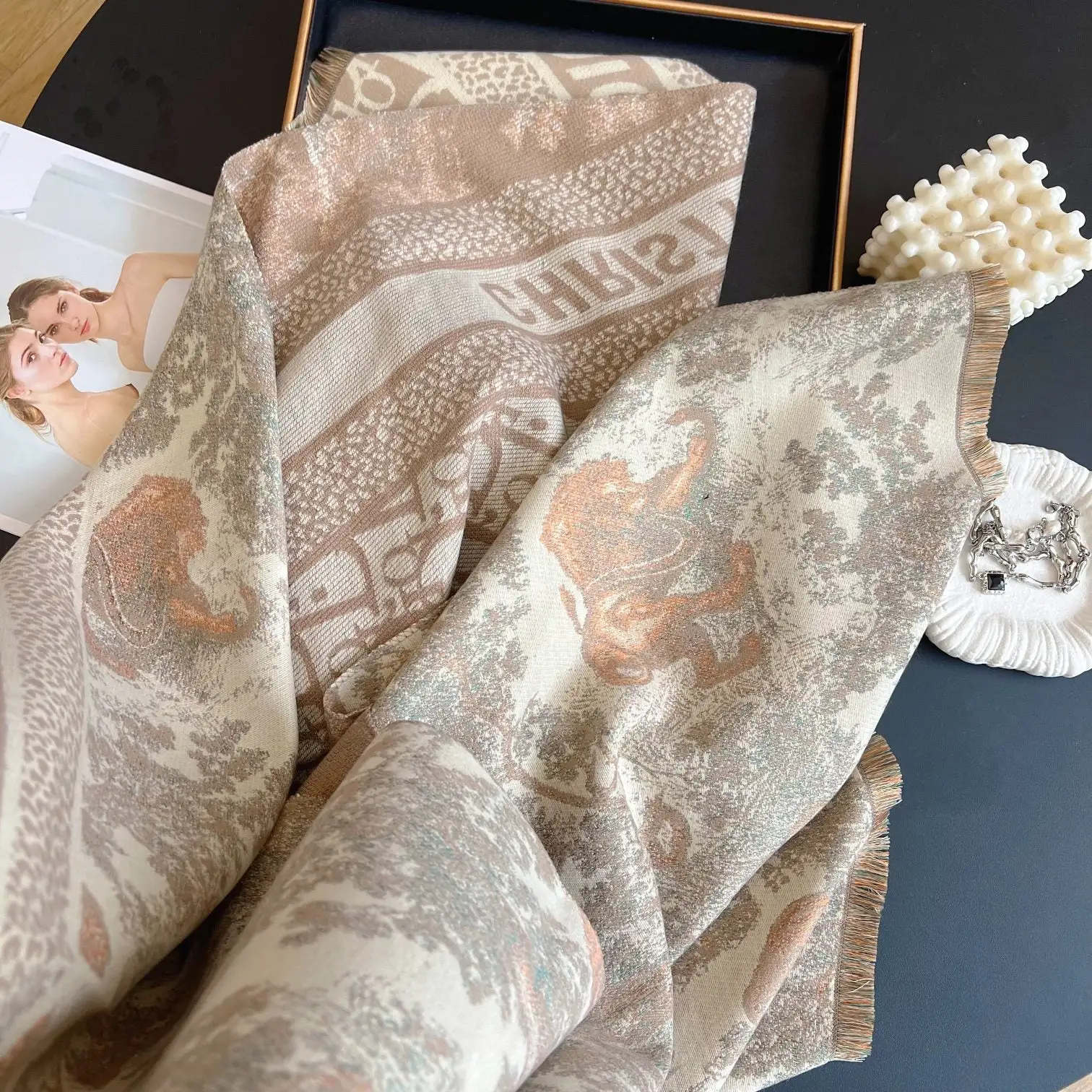 New vintage double-sided cashmere scarf