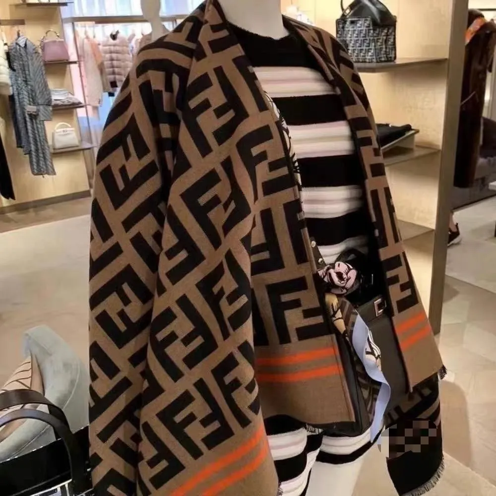 Brown F letter pure cashmere scarf