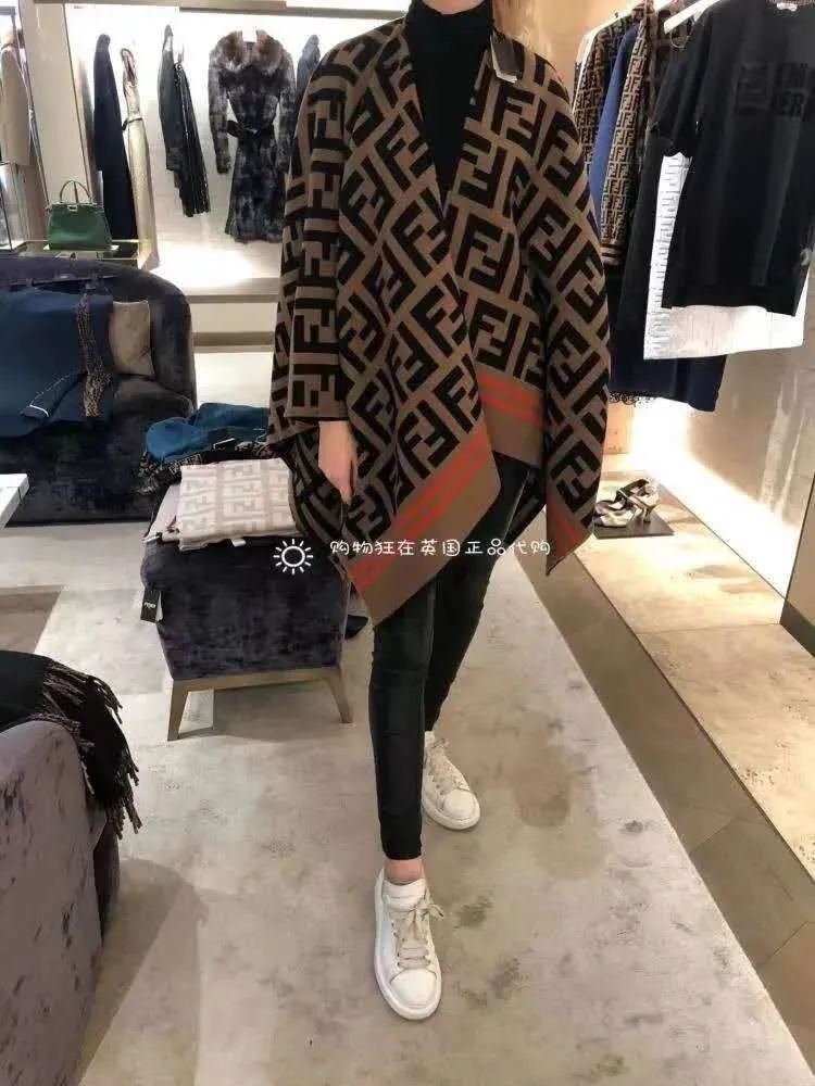 Brown F letter pure cashmere scarf