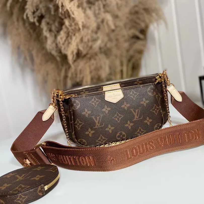 Handmade Leather Crossbody Bag Monogram Brown Multi Pochette