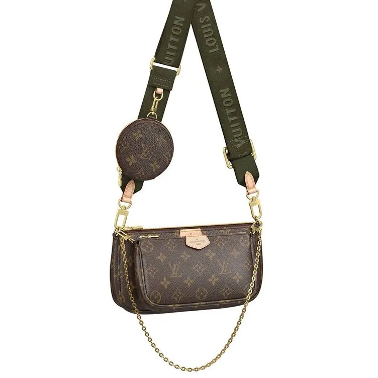 Handmade Leather Crossbody Bag Monogram Brown Multi Pochette