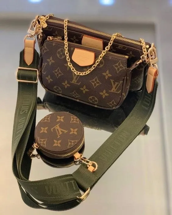 Handmade Leather Crossbody Bag Monogram Brown Multi Pochette